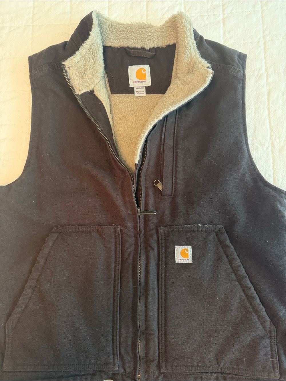Carhartt Brown Vest with Tan Sherpa Collar